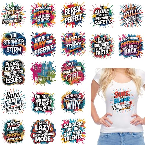 24 Sheets Funny Sarcastic Iron on Transfers for T-Shirts
