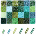 7500Pcs Green Glass Seed & Tube Bugle Beads Kit for Embroidery and Craft - color: D-Green