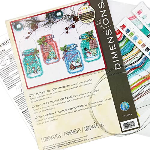 Dimensions Christmas Jar Ornaments Counted Cross Stitch Kit, Set of 4