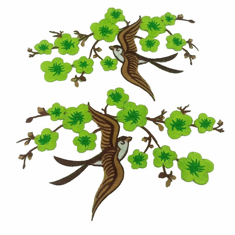 1pair Quince Sakura Flower Embroidery Iron On Applique Patches (Light Green) - color: Light Green