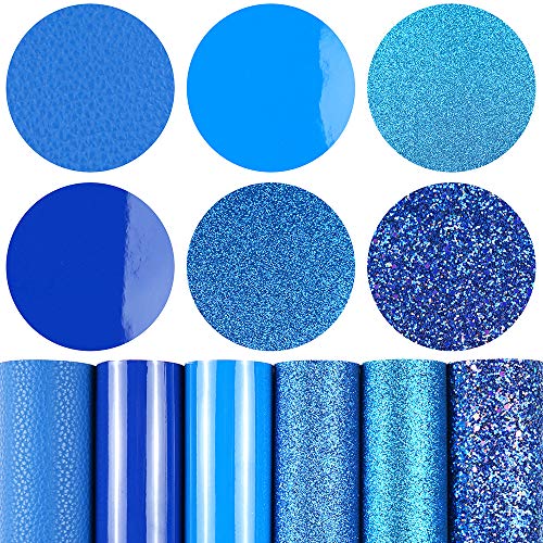 Litchi 6 Pack 8x12 Inch Faux Leather Sheets for Bow Earring, Easy to Cut Vinyl Fabric for Cricut, Durable Fade Resistant Leatherette Without Smell, Blue - color: Blue