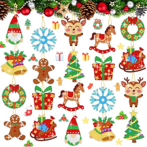Realspring 20 Pcs Christmas Diamond Art Ornaments 5d Gingerbread Man Gnome - style: Classic