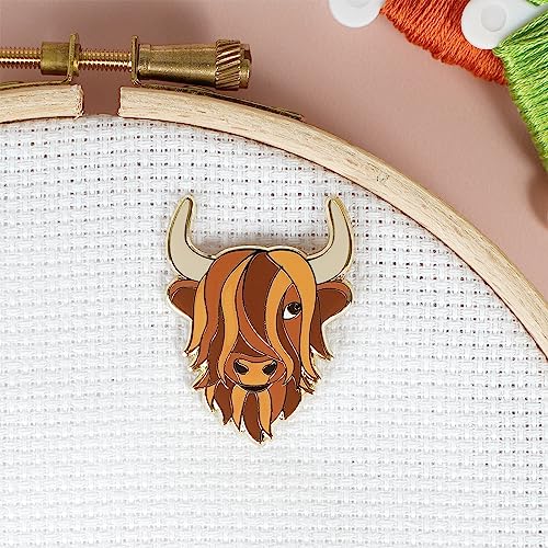 Caterpillar Cross Stitch Needle Minder - Highland Cow for Cross Stitch, Sewing, Embroidery and Needlework Accessories, Enamel and Magnetic