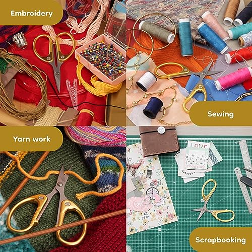 JubileeYarn Sharp Titanium Embroidery Craft Scissors w/Sheath - Gold - 3 Pairs - color: Gold, size: 3 Units