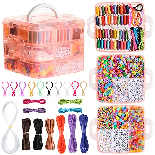 Peirich Jewelry Making Bead Kits, Includes 44 Colors Embroidery Floss with Storage Box with Threads, Over 4900 Beads for Friendship Bracelets, Jewelry Making Christmas Birthday Gift(Orange) - color: Orange