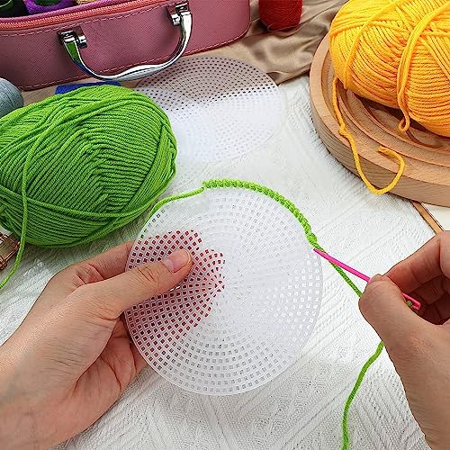 Allazone 59 PCS Mesh Plastic Canvas Sheets Kit Including 24 PCS Clear Plastic Canvas, 12 Color Acrylic Yarn for DIY Crafts Embroidery Cross Stitch, Acrylic Yarn Crafting, Knit and Crochet Projects - color: 59 PCS - Yarn Grid 2