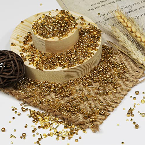 100g Mix Glass Tube Beads Bugle Beads,3500+pcs Glass Bulk Spacer Multi Size 2-6mm Kit for Jewelry Making DIY Craft Bracelets Necklace Earring Making (Golden Mixed) - color: Golden Mixed, size: 2-6mm