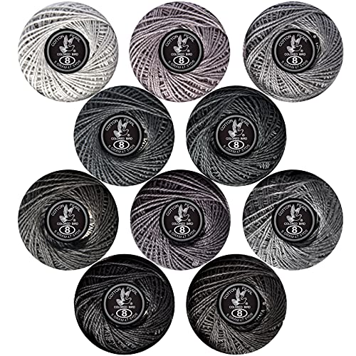 Colored BIRDCrochet Thread, Size 8 Crochet Yarn，2 Ply Cotton Yarn, 10 Balls (Grey Series) - color: Grey Series
