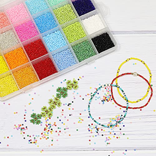 Glass Seed Beads Assorted Kit - Size 12/0 (2mm Tiny), 24 Multicolor Options (24,000pcs Total) with Organizer Box for Adult DIY Jewelry Making - color: 24 Colors Mix-Opaque Color