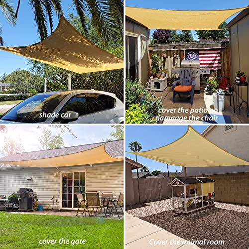 MIYA Patio Sun Shade Sail Canopy, 16' x 20' Edge Double-Layer Reinforcement Rectangle Shade Cloth Block Sunshade Fabric - Outdoor Cover Awning Shelter for Pergola Backyard Garden Yard (Sand Color)
