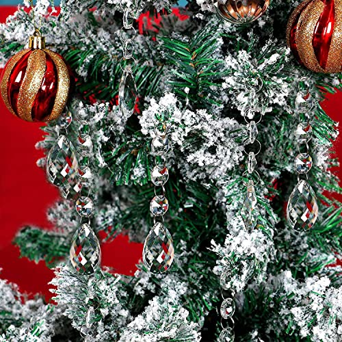 Jishi 30pk Crystal Teardrop Ornaments for Christmas Tree Decorations, Hanging Clear Plastic Acrylic Tear Drop Crystal Ornaments for Christmas Tree, Xmas Bead Garland New Years Party Supplies Clearance - style: Teardrop
