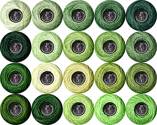 Soft 20 Colors Classic Crochet Thread 20 Pack,100% Cotton (Christmas Green-369-702) - color: Green Series