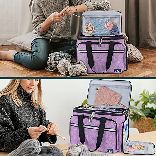 PAVILIA Knitting Yarn Storage Bag Crochet Organizer for Knitter, Purple - color: Heather Purple