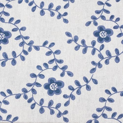 BENECREAT 3.17~3.3 Yards Linen Floral Fabric, 60 Inch Wide Decorative Fabric for Upholstery, Clothing Sewing and DIY Crafts, Blue & White