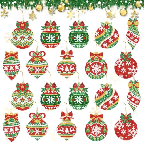 Realspring 20 Pcs Christmas Diamond Art Ornament 5d Ball Onion Finial Shape - style: Vintage