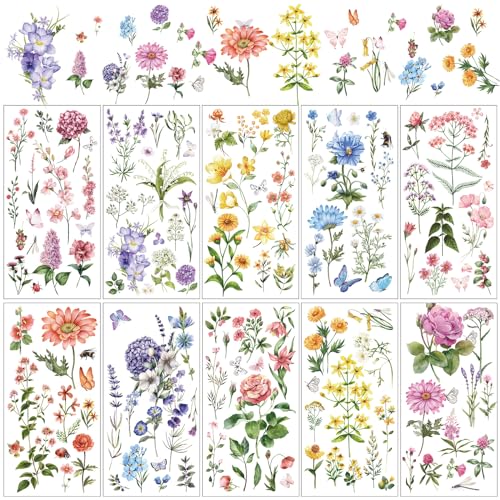 Sinmoe 10 Sheets Vintage Botanical Floral Rub on Transfers 6 x 12 in