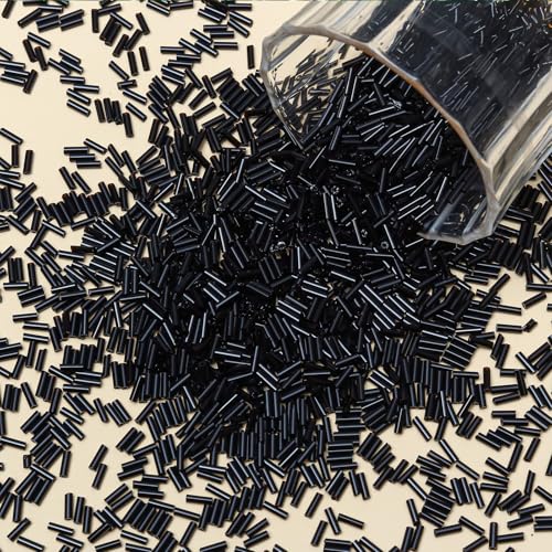 4200pcs Glass Bugle Beads, Mini Long Tube Seed Beads Bulk, Tiny Small Loose Spacer Embroidery Beaded for Bracelets Jewelry Making Sewing, Crafts, Christmas Ornaments, 2×6mm, Black - color: Black