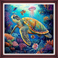 Funchey Counted Cross Stitch Kits for Adults Needlepoint Kits Unprinted Cross Stitching Embroidery Kit 11CT Cross Stitch Supplies-Turtle Underwater World 18x18 inch - color: ArtsKits13