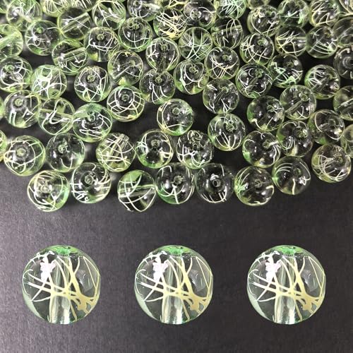10mm Hand-Drawn Glass Beads Bulk 160pcs Yellow Green Round - color: Yellow&Green 10mm