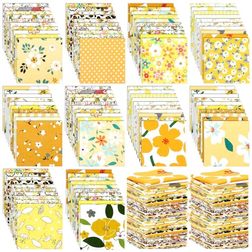 Kinlop 600 Pcs 4"x4" Cotton Fabric Squares Quilting Precut, Yellow - color: Classic Style
