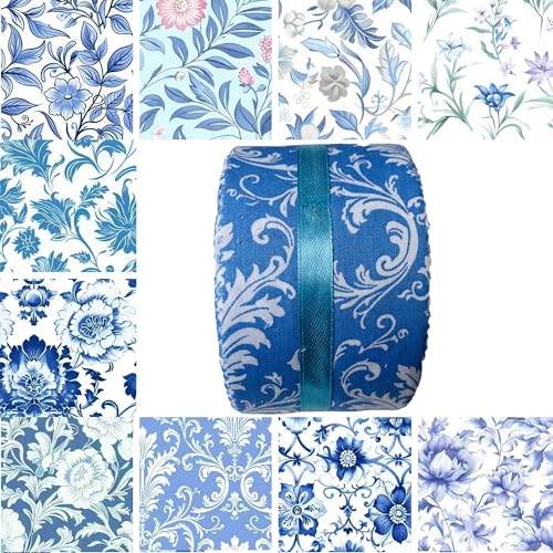 100% Cotton Jelly Roll Fabric Strips for Quilting and Sewings-Blue Floral - color: Blue Floral