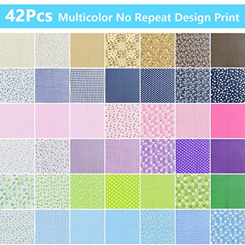 42 Pcs 9.8 x 9.8 Inches Cotton Fabric Sewing Patchwork Squares Quilting Bundles Different Pattern Cloths for Sewing DIY Art Work Supplies Scrapbooking Quilting by Renashed - color: Navy/Blue/Brown/Pink/Purple/Green
