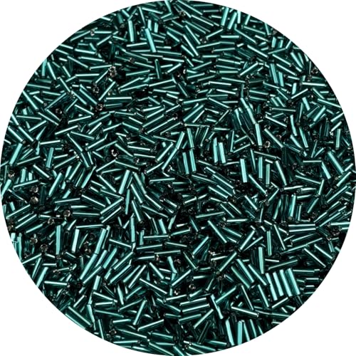 90g Glass Bugle Beads 7x2mm Embroidery Tube Glass Spacer Bulk Small Craft Long Beads for Necklaces Bracelets Earrings DIY Jewelry Making(Peacock Blue) - color: Peacock Blue
