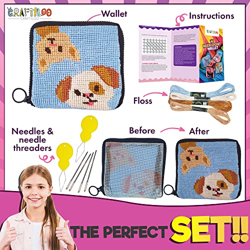 Needlepoint Kit for Kids Ages 6-12 - Cat & Dog Wallet Cross Stitch Craft - color: Cat and Dog
