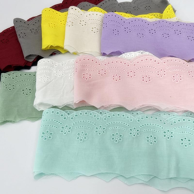 3 Yards 10cm Eyelet Lace Trim White Cotton Lace Ribbon Embroidery Fan-Shaped Lace for Sewing Clothing, Sofa, Baby Clothes, Pets Clothes DIY (Wathet Blue) - color: Wathet blue