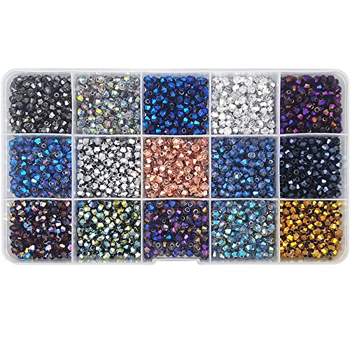 INSPIRELLE 2400pcs 4mm Bicone Beads Faceted Crystal Glass Briolette Beads - color: Electroplate Colors