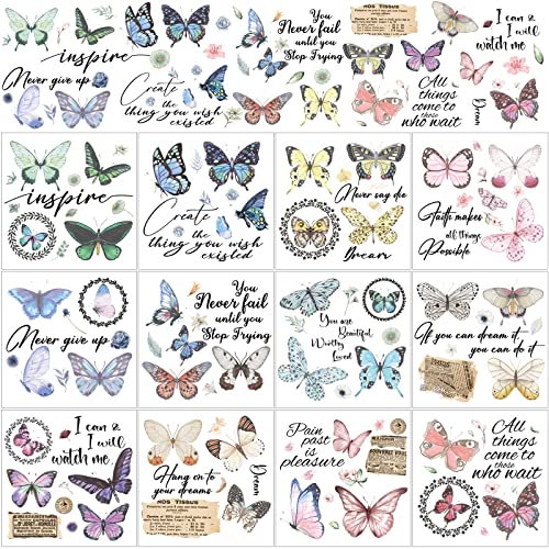 BBTO 12 Sheets Rub on Transfers for Crafts Wood Furniture DIY, 5.5" x 5.7" - style: Butterfly