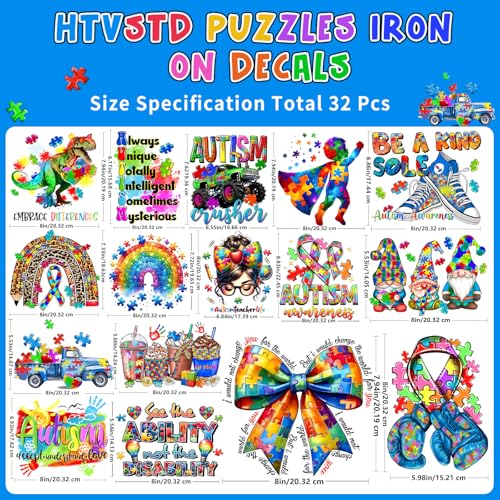 Colorful Puzzle Iron on Transfers Heat Transfer Viny 32pcs - color: Plaid-16