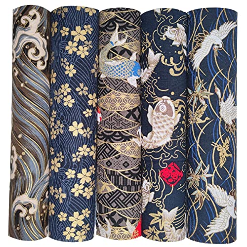 5PCS Cotton Pattern Fabric Bundles Small Flower Pattern Japanese Style Fabric for Crafts Sewing Quilting Patchwork (Gold Pink) (10 * 10 Inch) - color: Gold,pink