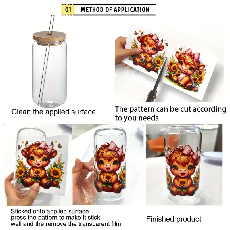 4pcs Mexican Floral Floral Leaf UV DTF Cup Wraps Transfer Waterproof Sticker for Glass Cups Furniture Craft DIY Crafts，Rub on Transfer Stickers for DIY Water Bottle Laptop Decal Wood Car
