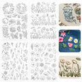 ElevateTech Embroidery Patterns Water Soluble Stabilizer for Embroidery Stick & Stitch Embroidery-Paper Wash Away Stabilizers with Pre-Printed Flower Leaves Plant Patterns for Hand Sewing, 4 Sheets