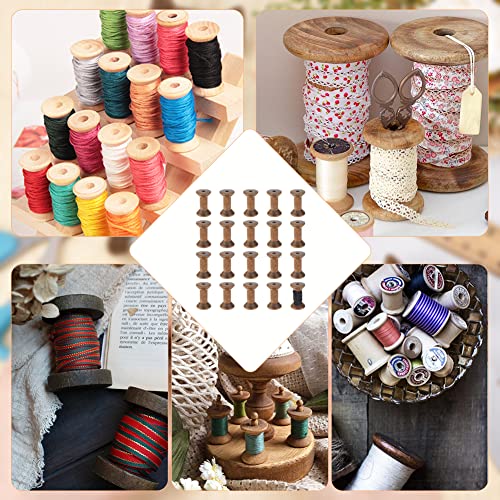 BENECREAT 16Pcs Antique Empty Thread Spools, 1.87"/ 50mm Wooden Empty Spools Wooden Ribbon Spools Bobbins for Wire Weaving Arts DIY Wood Projects - color: Wooden