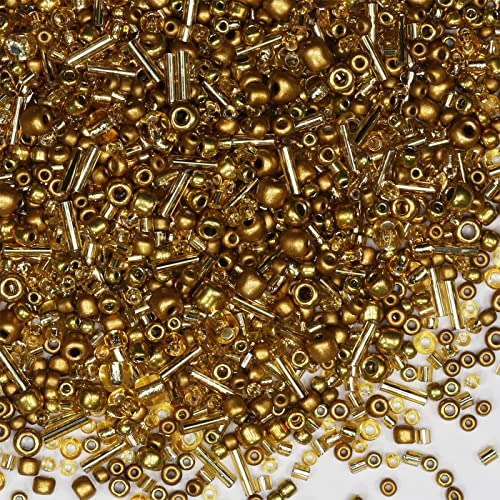100g Mix Glass Tube Beads Bugle Beads,3500+pcs Glass Bulk Spacer Multi Size 2-6mm Kit for Jewelry Making DIY Craft Bracelets Necklace Earring Making (Golden Mixed) - color: Golden Mixed, size: 2-6mm