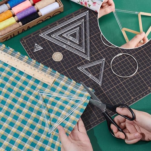 NBEADS 6 Pcs 6 Sizes Transparent Acrylic Sewing Template, Acrylic Quilting Rulers Triangle Template with Iron Binder Rings for Sewing Patchwork Crafts, Hole: 3.5mm-5mm - style: Triangle