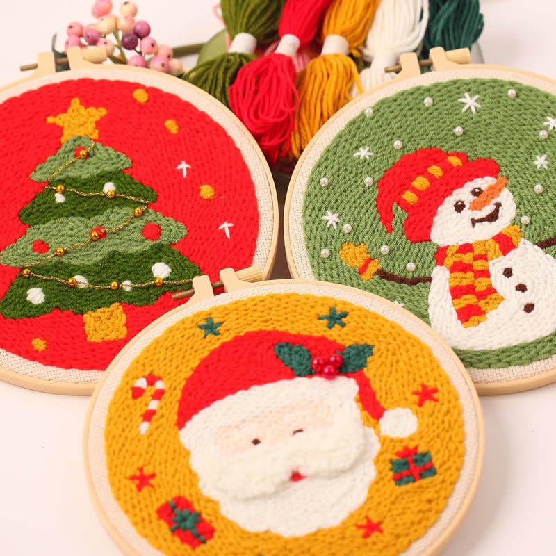artcici Punch Needle Kit for Beginners with Christmas Tree Pattern Tool and Yarn, Easy Embroidery Rug Hooking Set - color: Christmas