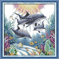 Cross Stitch Stamped Kits Pre-Printed Cross-Stitching Starter Patterns for Beginner Kids or Adults, Embroidery Needlepoint Kits (Dolphin 17.7×17.7 inch) - color: Dolphin, 17.7×17.7 inch