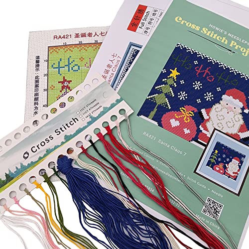 Howie's Needlepoint Cross Stitch Kits, 11CT Pre-Printed Pattern Needlepoint Kits, Full Range of Stamped Starter Kits (Santa Claus 7, 9.4 x 8.7 Inch) - color: Santa Claus 7