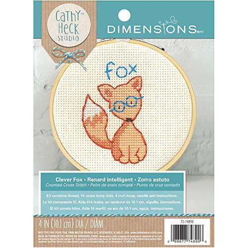 Dimensions Clever Fox Mini Counted Cross Stitch Kit for Beginners, 4''