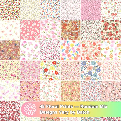 Pre-Cut Cotton Fabric Squares (42pcs 10'' Floral) - color: 42pcs 10'' Floral