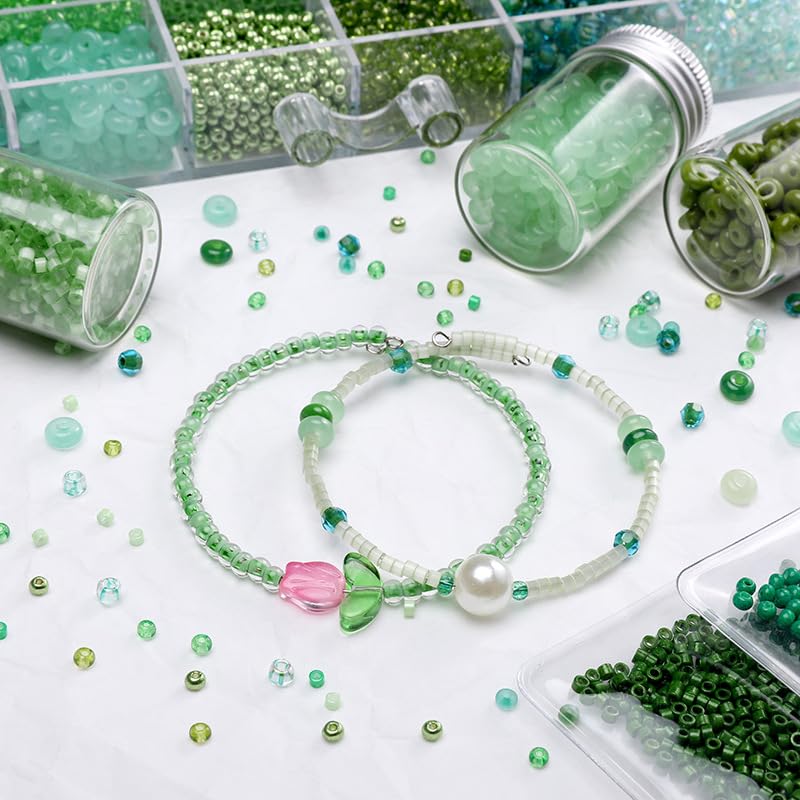 24 Grid Green Glass Seed Bugle Tube Beads Kit for Jewelry Making DIY Craft - color: green, size: 24 Grid