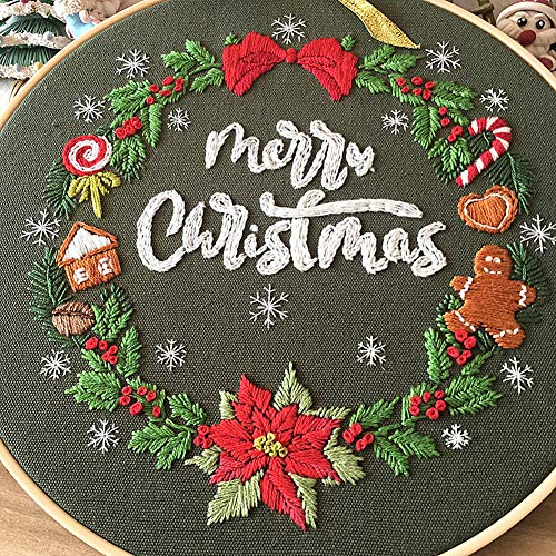 Embroidery Kit Merry Christmas Ornaments Snowflake Wreath Awesocrafts Full Range of Embroidery Starter Kits for Beginners Adults DIY Handmade Easy Patterns (Christmas) - color: Christmas