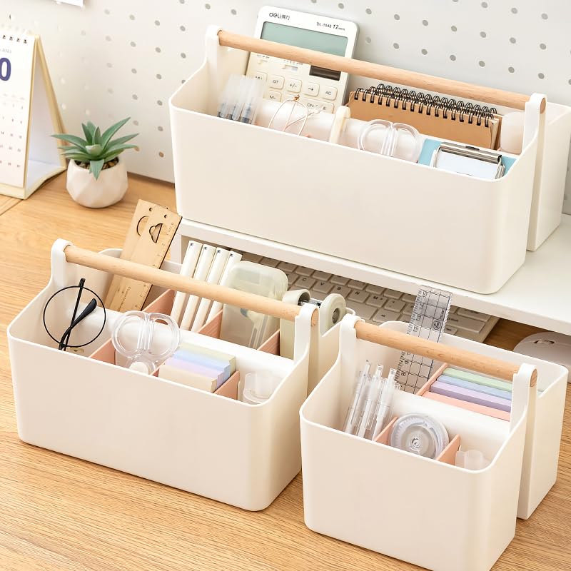 Vidifor Art Supply Organizers Caddy with Handle, Desk, Makeup Caddy and Tote (White+Pink, Large) - color: White+Pink