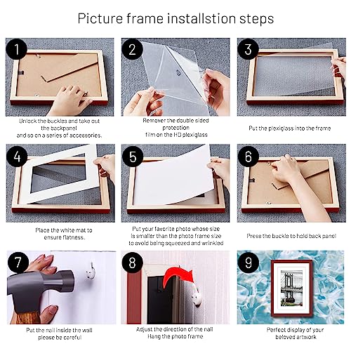 8x10 Solid Wood Picture Frames - 5x7 with Mat or 8x10 without Mat - Wall Mount or Table Top (Red) - color: Red, size: 8x10 inch