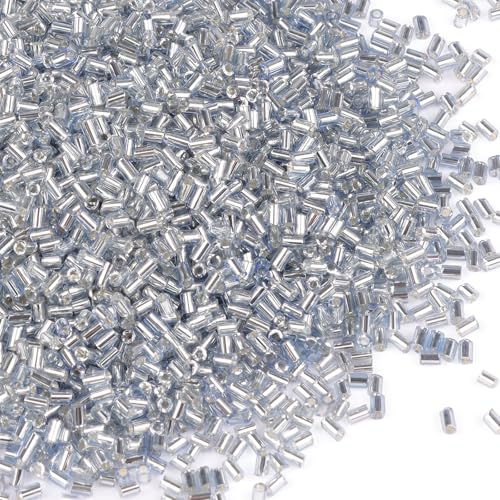 6000pcs Light Blue Bugle Beads Bulk, Embroidery Tube Short Beads for Jewelry Making, Bracelet,Necklaces Supplies,Craft DIY(3x2mm) - color: Light blue