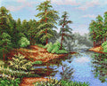 Lake Amid Pines - Counted Cross Stitch Kit with Forest Landscape Pattern - color: Lake in the Pines