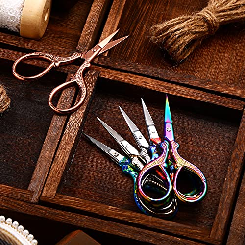 Chumia 6 Pieces 3.6 Inch Embroidery Scissors Bulk Cross Stitch Sewing Crochet Scissors Stainless Steel for Needlework Artwork (Retro Colors) - color: Retro Colors